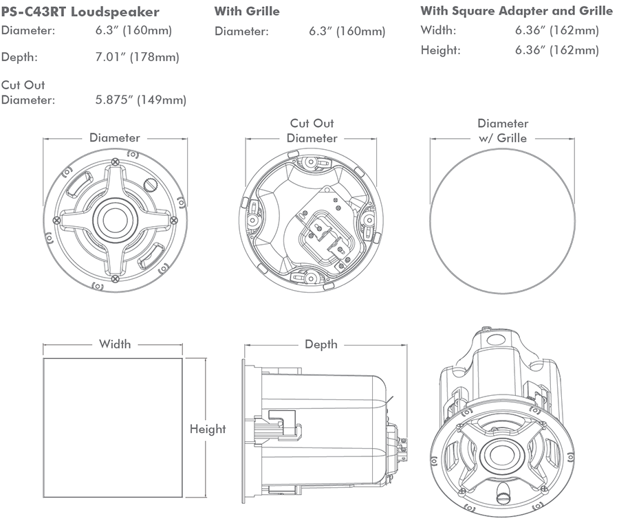 Sonance PS-C43RT 4" 70/100V 8 Ohm In-Ceiling Speaker | AV ...